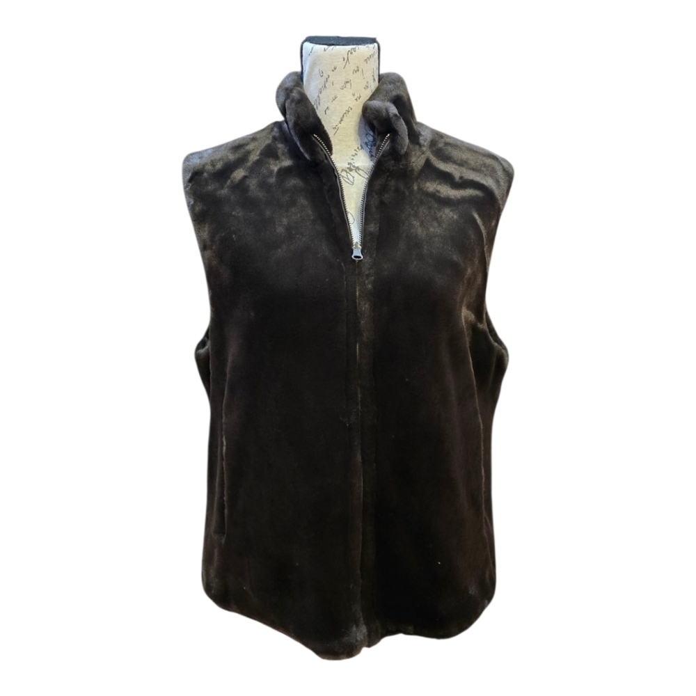 Blassport Reversible Faux Fur Dark Brown Zip Vest M